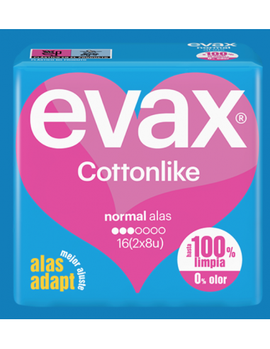 Compresas Evax Cottonlike Normal Alas 2x8 unidades